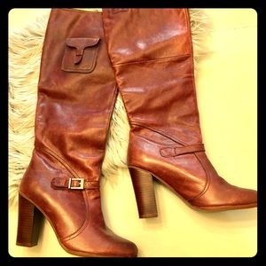 Brown leather knee high boots